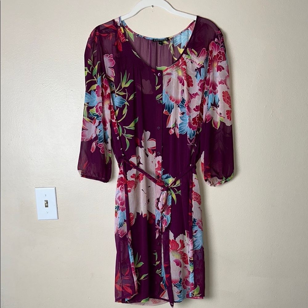 Express Floral Print Mini Dress with Tie Waist